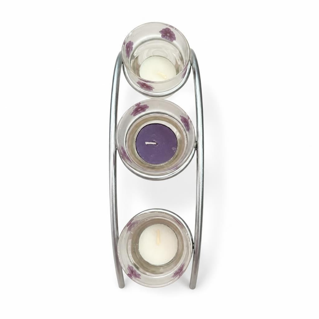 3-tealight glass & silver metal candle holder set - second-hand at Why Go Less, Dekwaneh, Lebanon