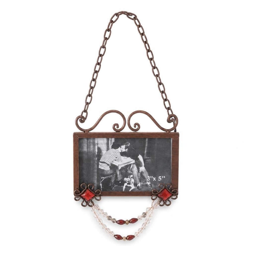 Ornate copper-tone metal hanging photo frame 3x5" - second-hand at Why Go Less, Dekwaneh, Lebanon