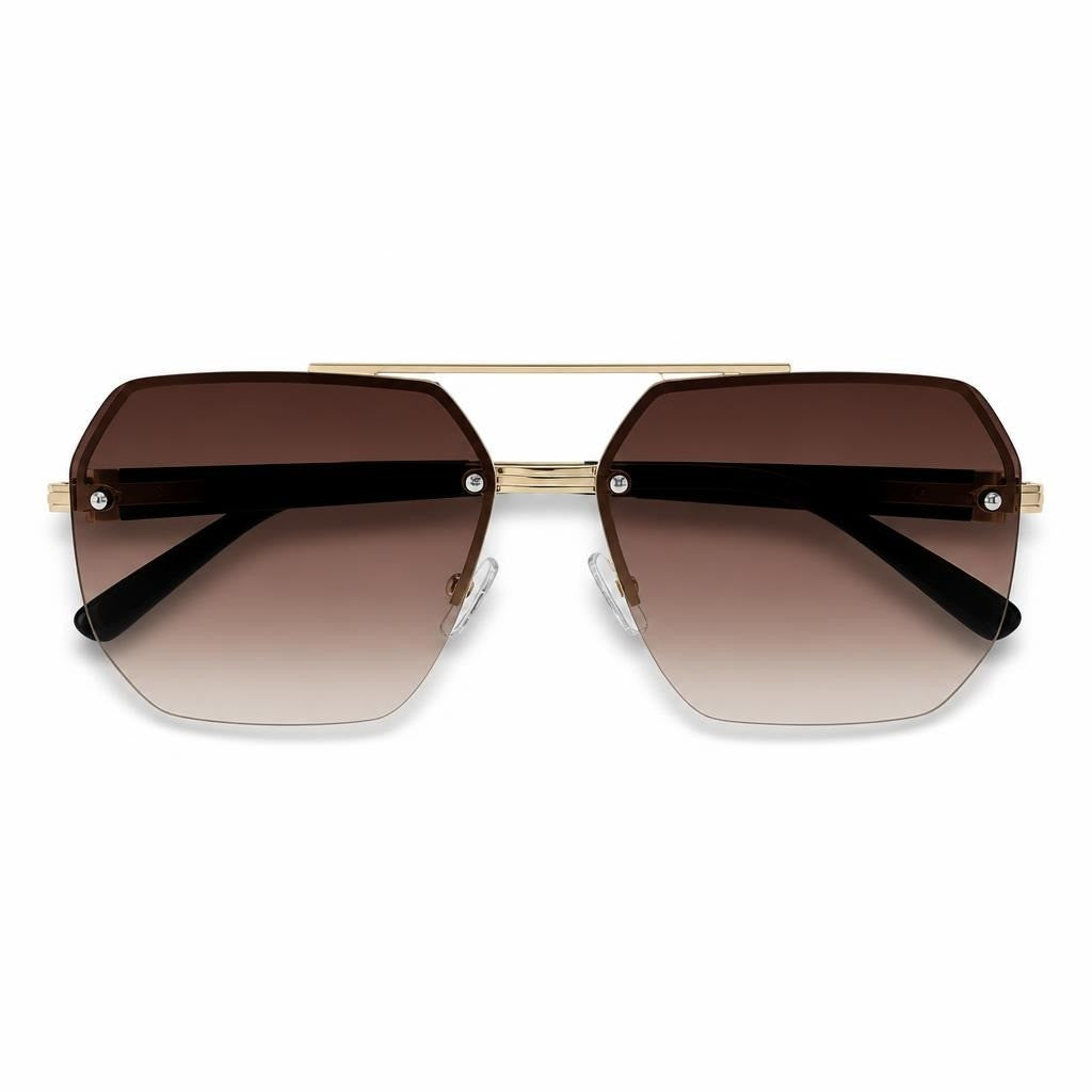 Rimless aviator sunglasses gold frame brown gradient lens - second-hand at Why Go Less, Dekwaneh, Lebanon