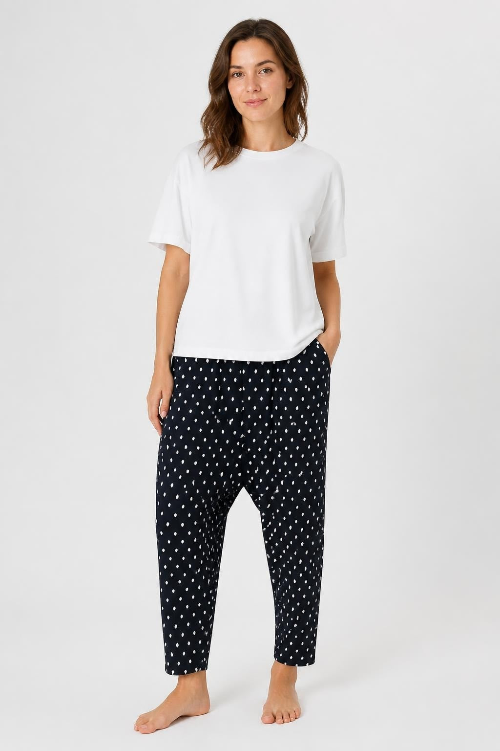 Black and White Polka Dot Capri Harem Pants | Pre-Loved | Why Go Less