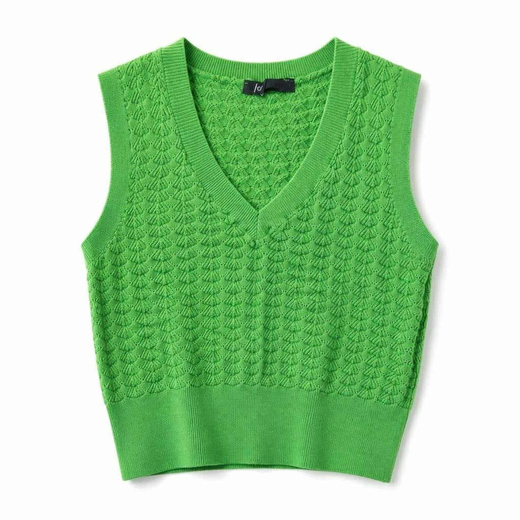 Green Sleeveless Knit Top - white studio shot, second-hand at Why Go Less, Dekwaneh, Lebanon