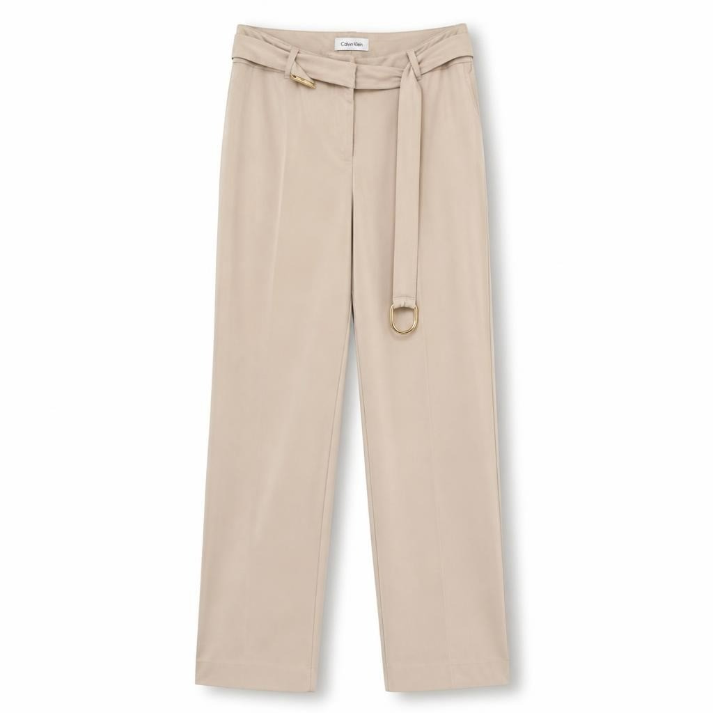 Beige Drawstring Wide-Leg Trousers - white studio shot, second-hand at Why Go Less, Dekwaneh, Lebanon