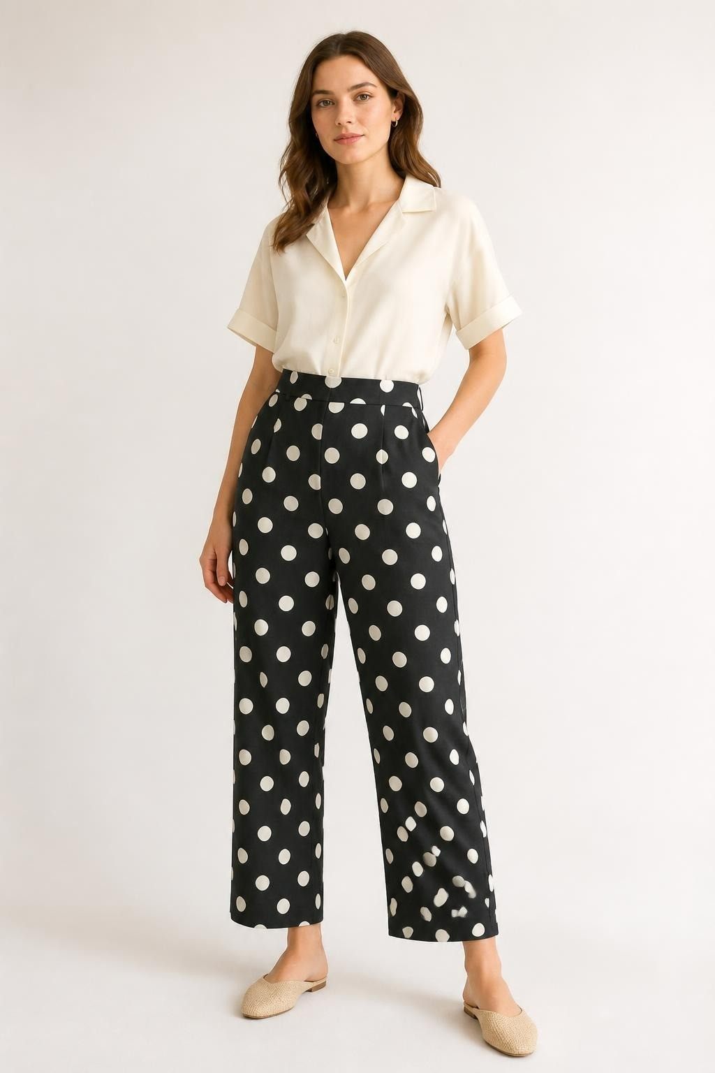 Black Polka Dot Wide-Leg Trousers | Pre-Loved | Why Go Less