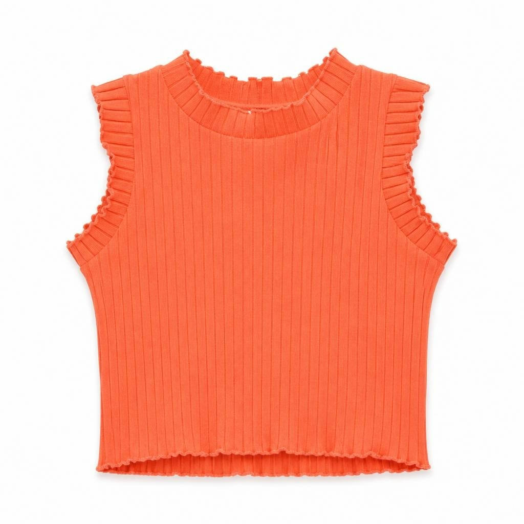 Coral Ribbed Sleeveless Top - white studio shot, second-hand at Why Go Less, Dekwaneh, Lebanon