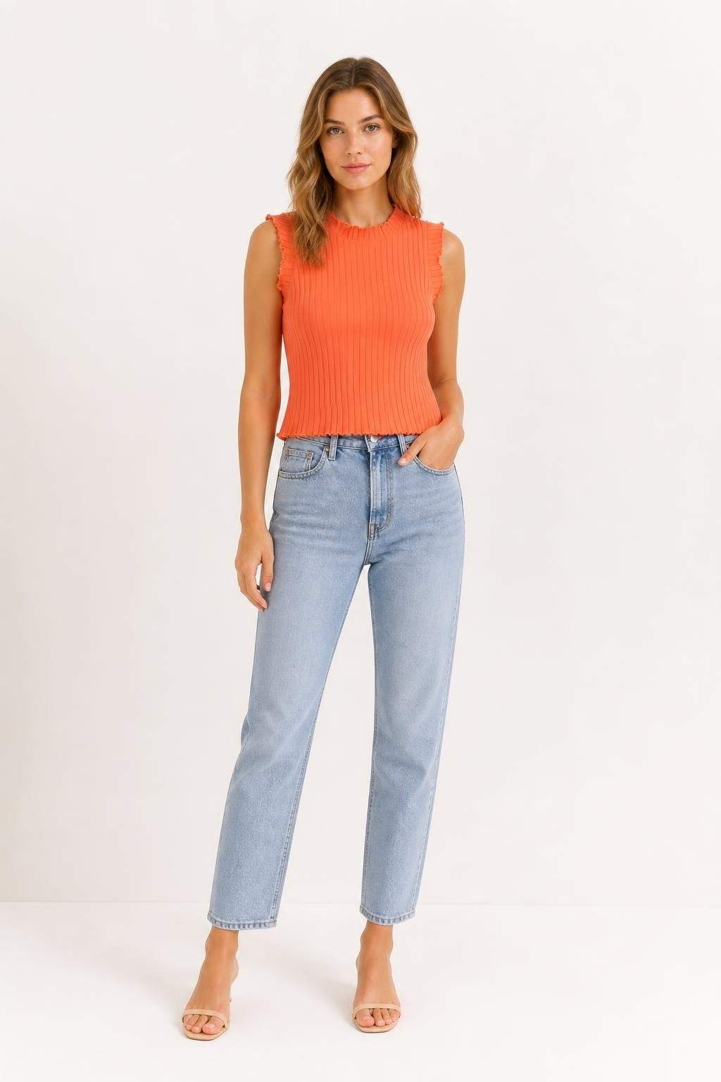 Coral Ribbed Sleeveless Top | Pre-Loved | Why Go Less-1