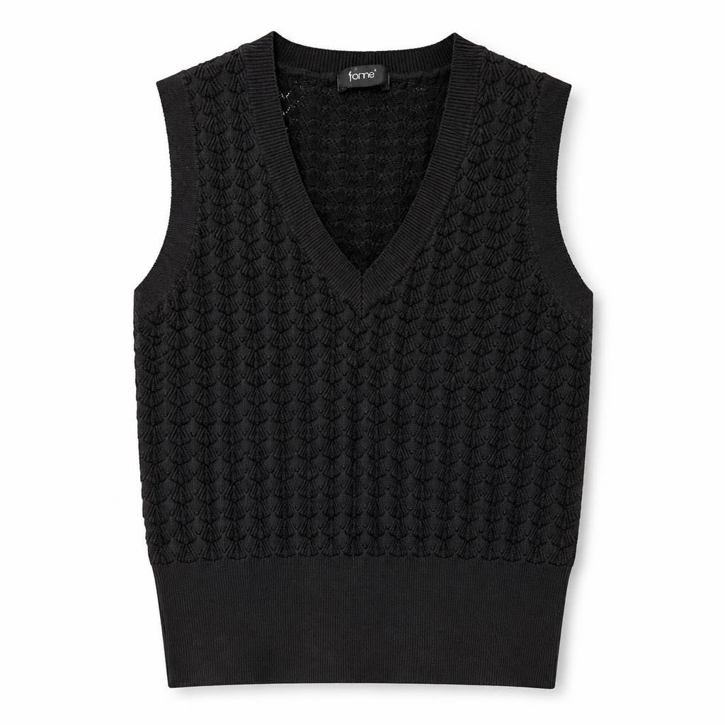 black Ribbed Sleeveless Knit Top - white studio shot, second-hand at Why Go Less, Dekwaneh, Lebanon