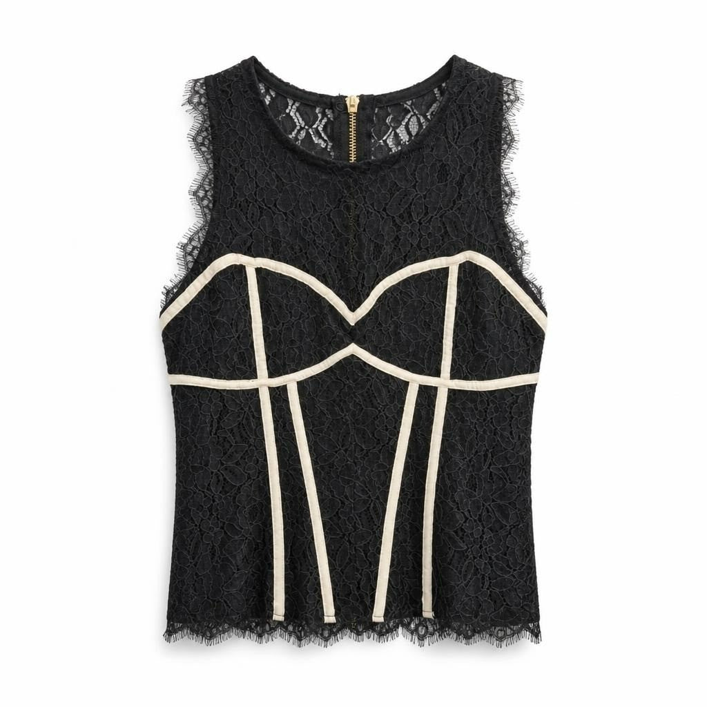 Black Strapless Knit Top with White Trim - white studio shot, second-hand at Why Go Less, Dekwaneh, Lebanon