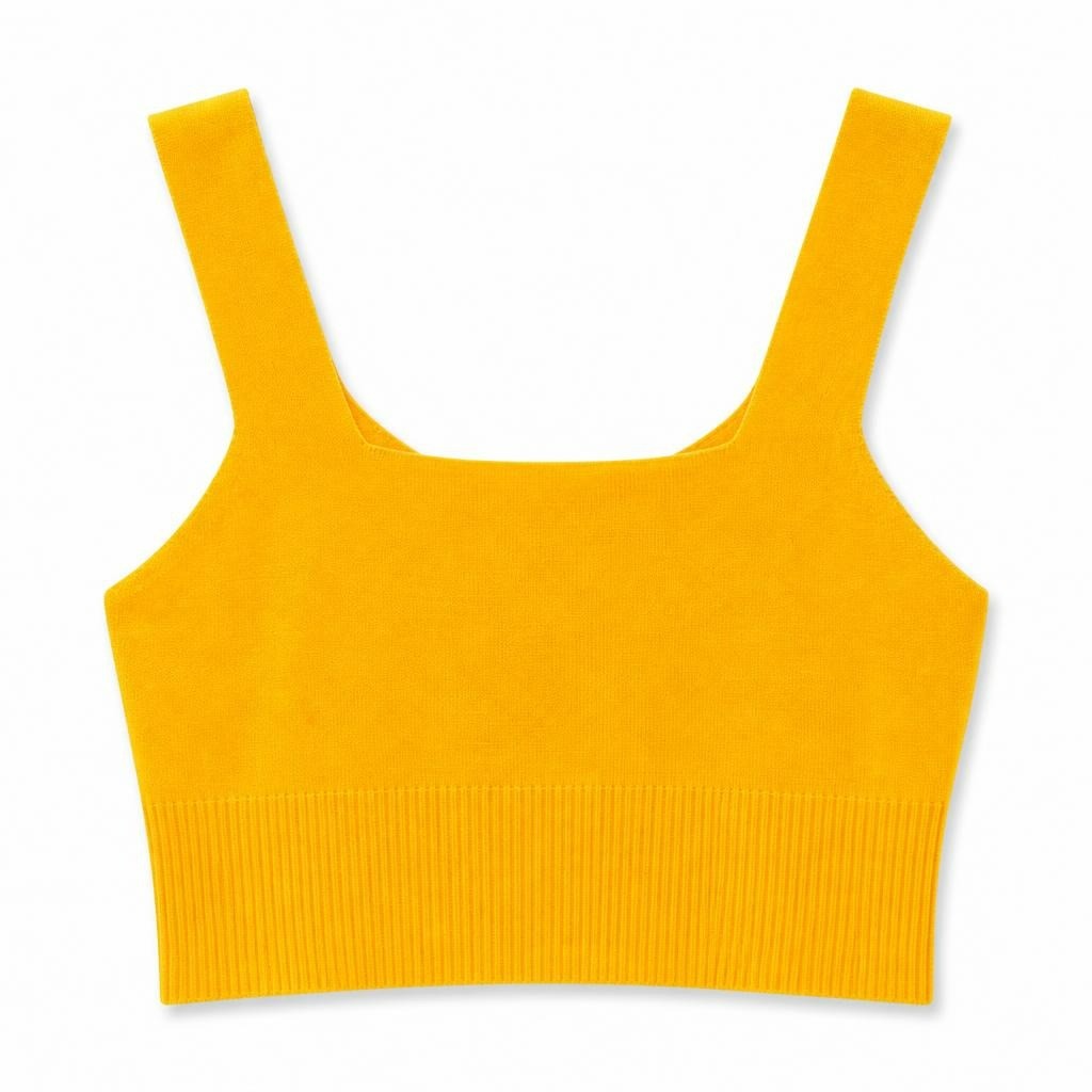 Mustard Yellow Sleeveless Knit Top - white studio shot, second-hand at Why Go Less, Dekwaneh, Lebanon