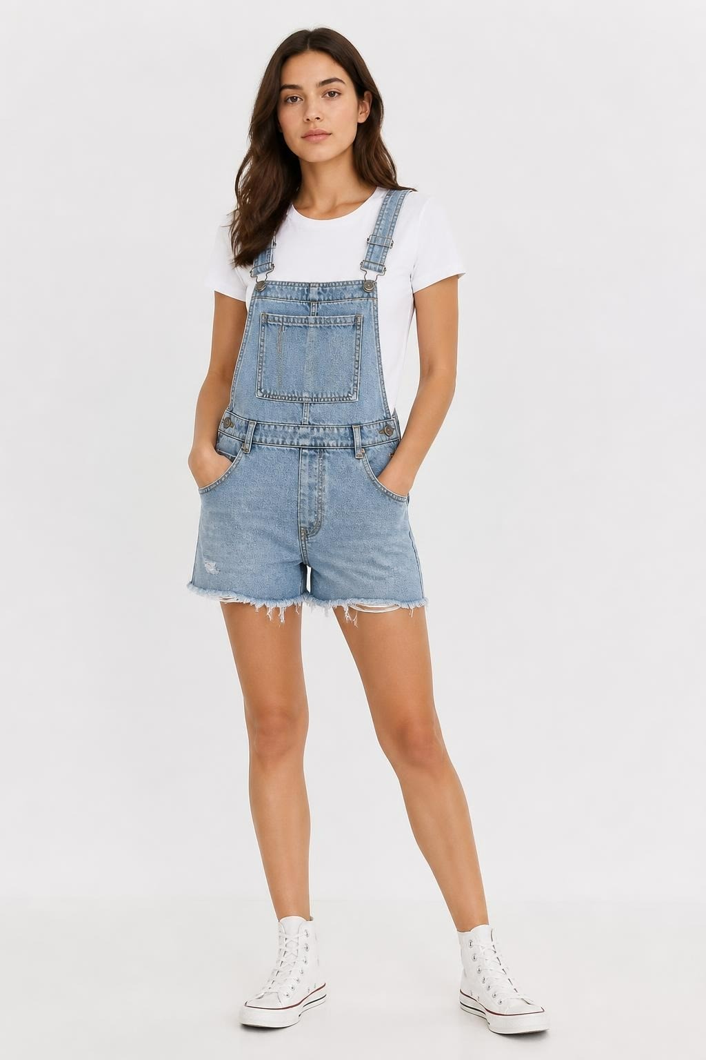 Light Wash Denim Overall Shorts | Pre-Loved | Why Go Less