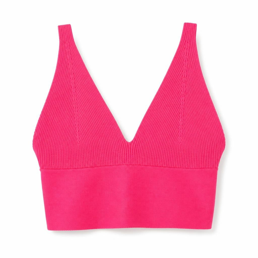 Hot Pink Sleeveless V-Neck Top - white studio shot, second-hand at Why Go Less, Dekwaneh, Lebanon