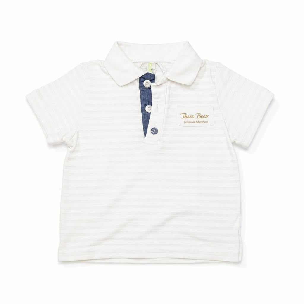 Baby boy polo shirt white striped, small size - white studio shot, second-hand at Why Go Less, Dekwaneh, Lebanon