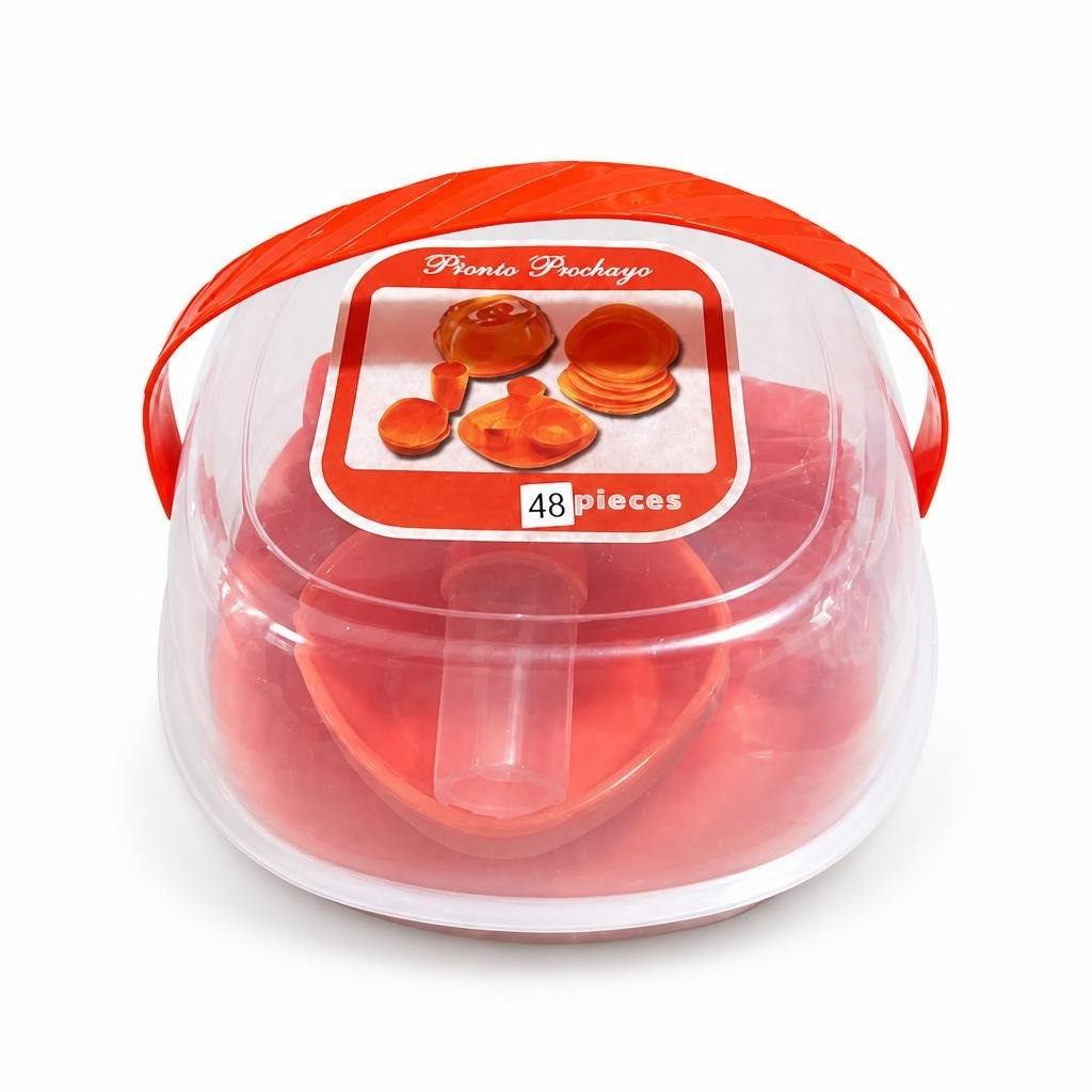 Picnic Package 48-piece red plastic set new - white studio shot, second-hand at Why Go Less, Dekwaneh, Lebanon