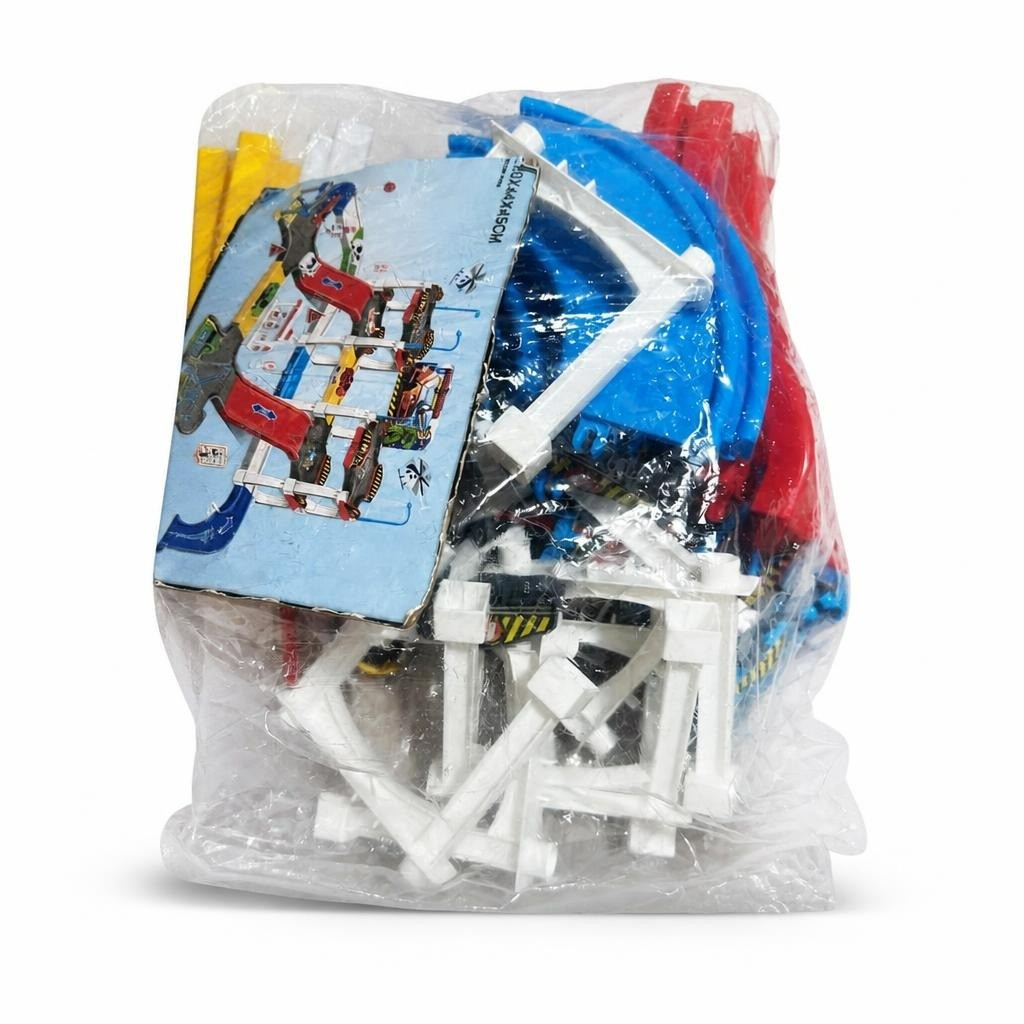 Kids Car Race Track Playset Blue Red Multi - white studio shot, second-hand at Why Go Less, Dekwaneh, Lebanon