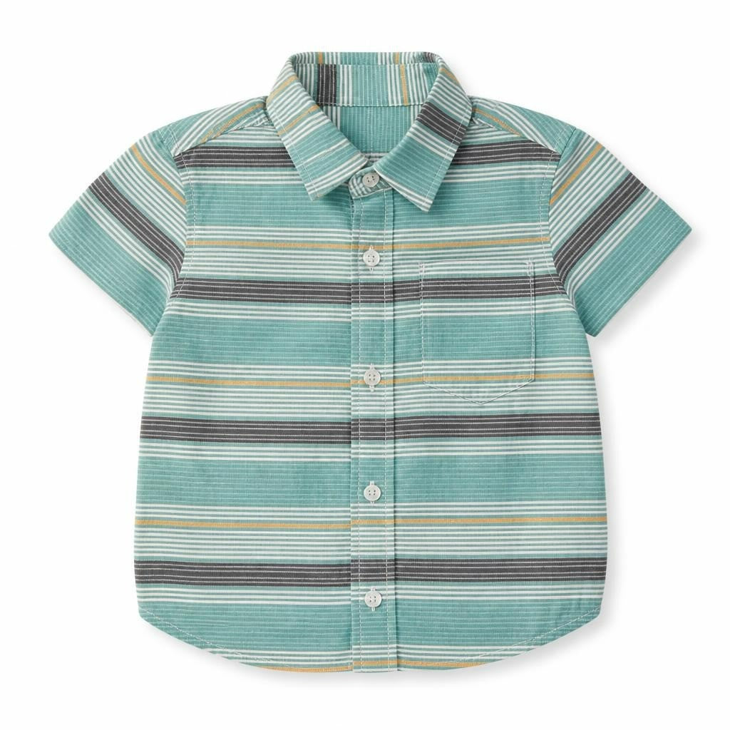 Calvin Klein Jeans Striped Button-Up Shirt, Teal/Gray - white studio shot, second-hand at Why Go Less, Dekwaneh, Lebanon