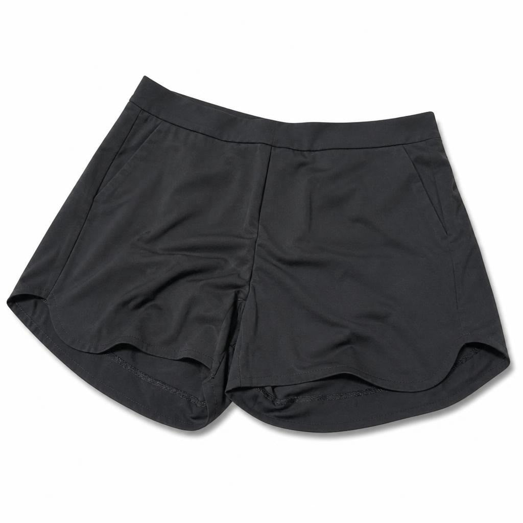 Charcoal shorts - white studio shot, second-hand at Why Go Less, Dekwaneh, Lebanon