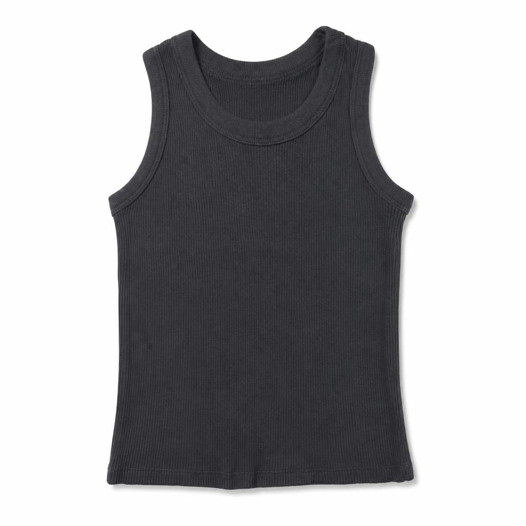 Black ribbed sleeveless mock-neck crop top - white studio shot, second-hand at Why Go Less, Dekwaneh, Lebanon