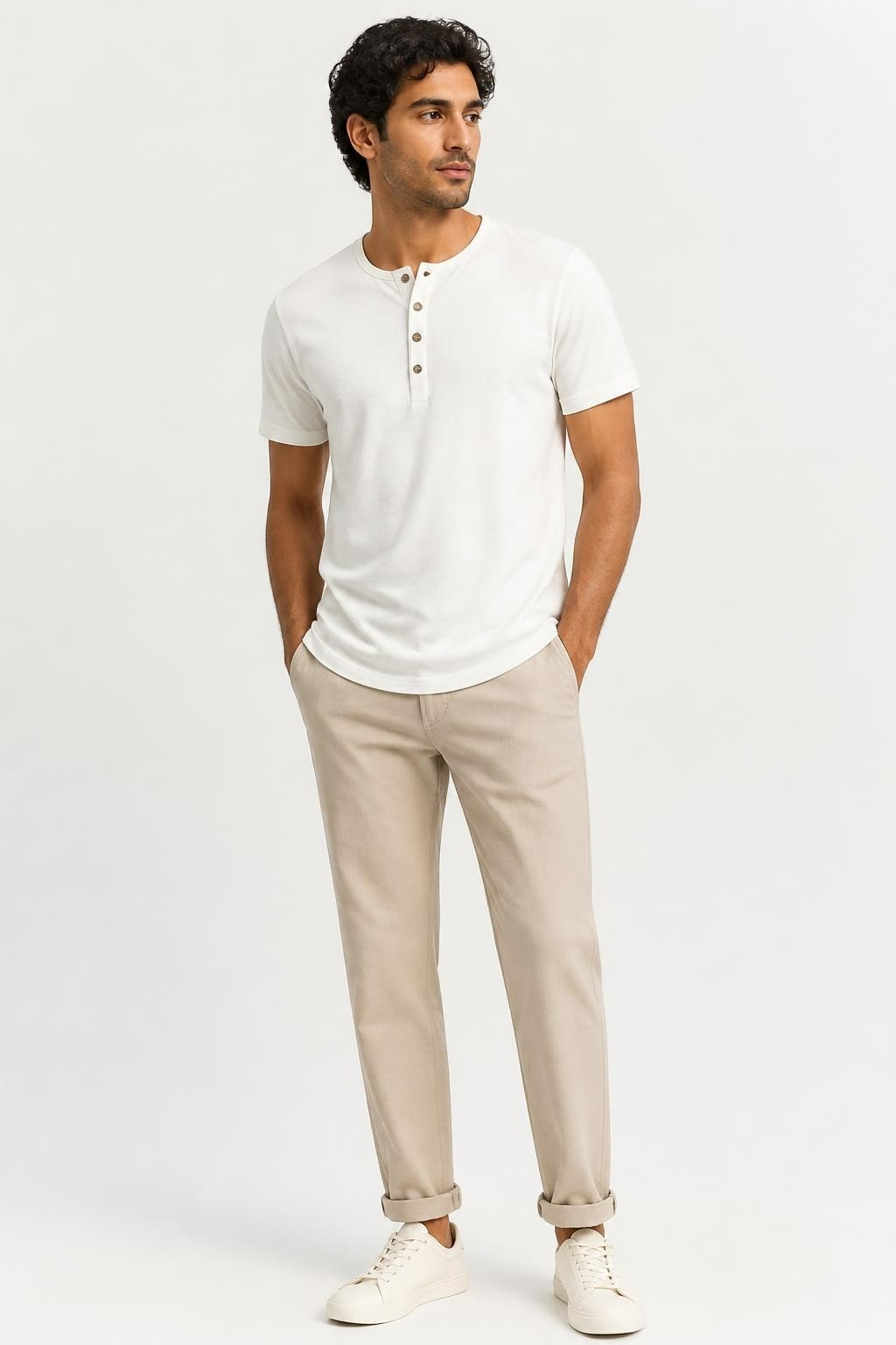 White Ribbed Henley Snap-Button Top | Pre-Loved | Why Go Less