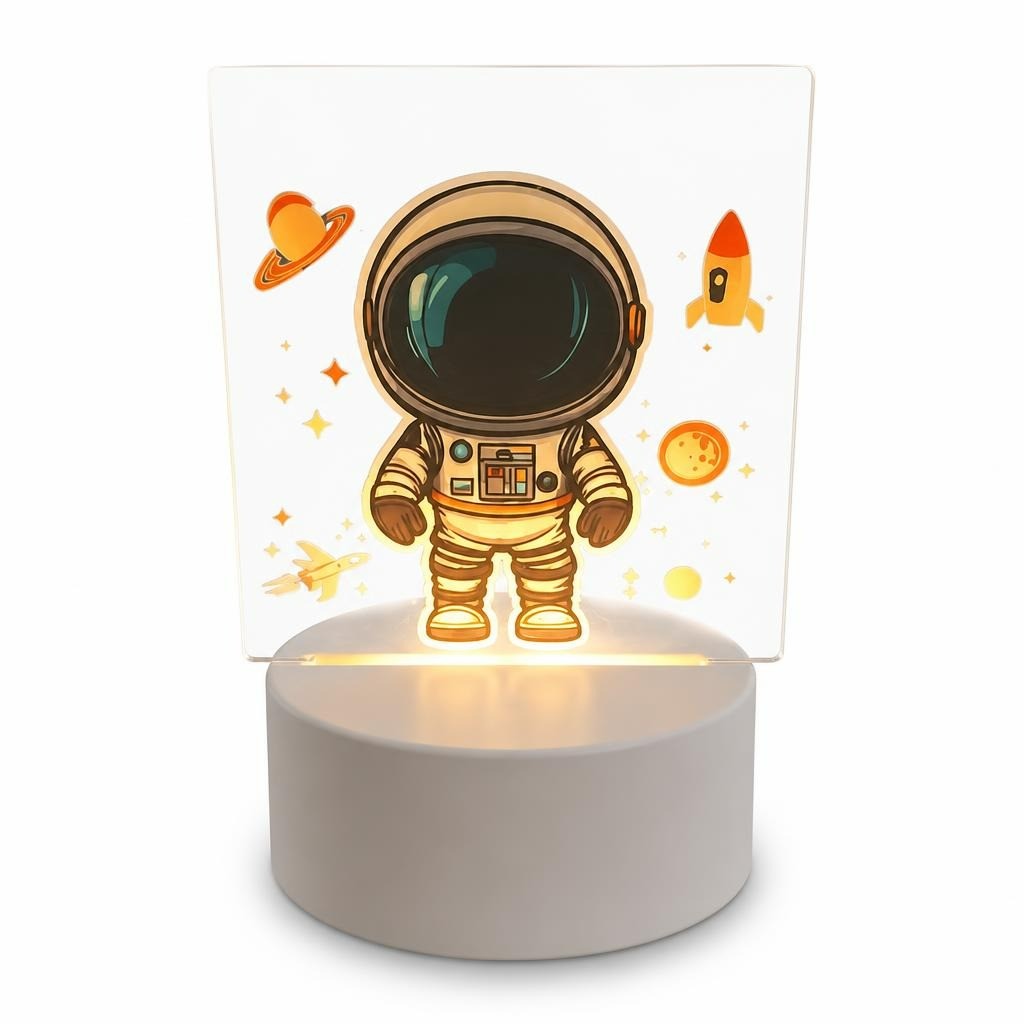 Personalized astronaut LED acrylic night lamp - white studio shot, second-hand at Why Go Less, Dekwaneh, Lebanon