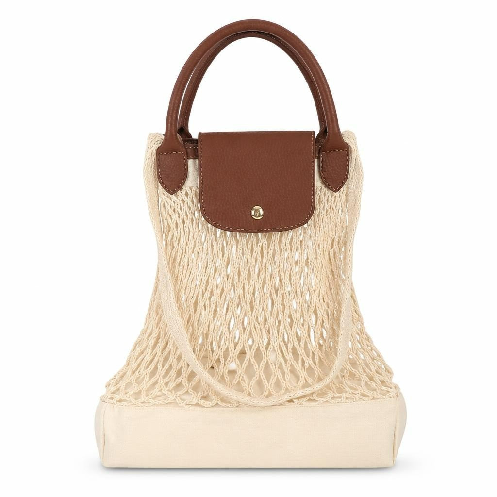 Mesh tote bag - white studio shot, second-hand at Why Go Less, Dekwaneh, Lebanon