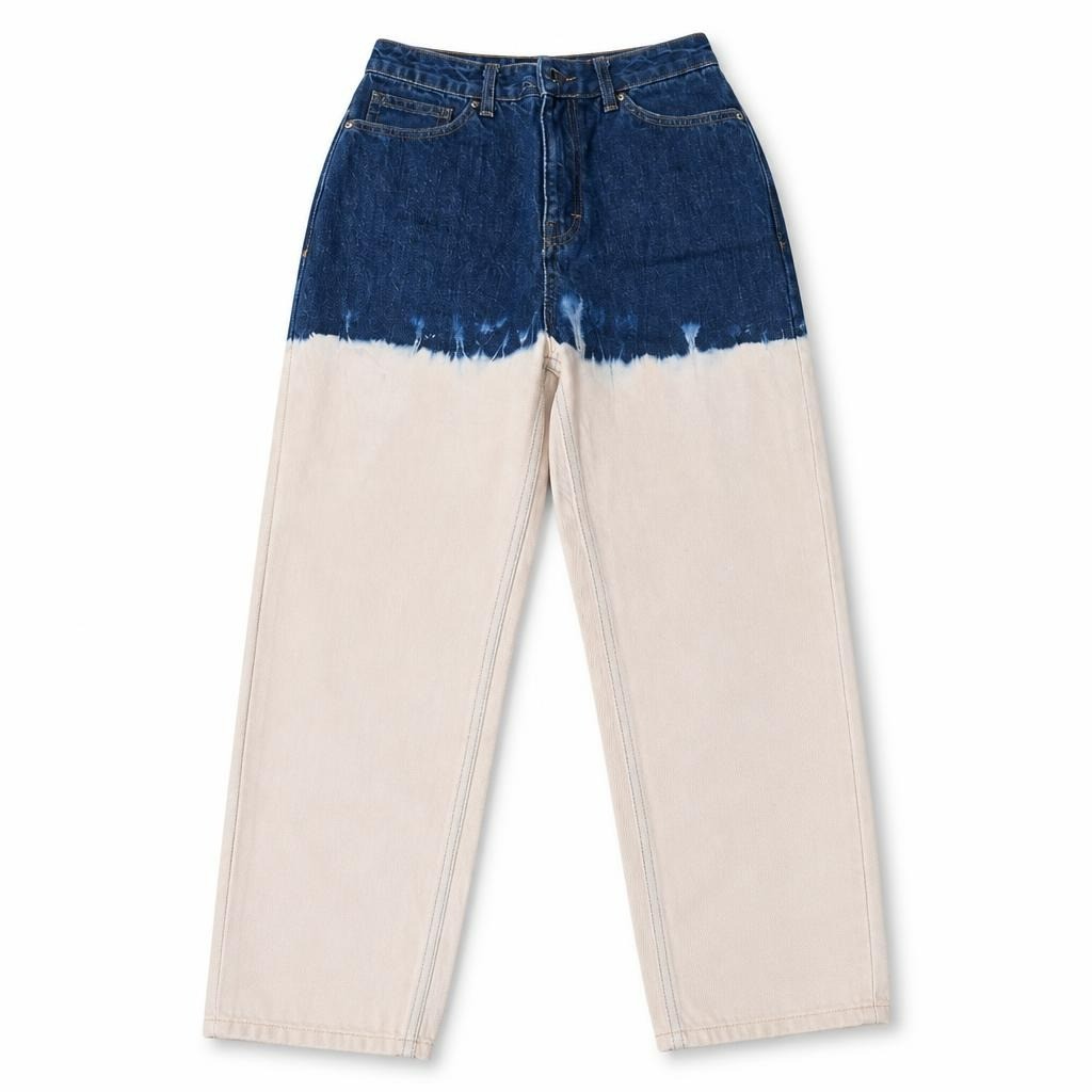 Two-tone denim jeans - white studio shot, second-hand at Why Go Less, Dekwaneh, Lebanon