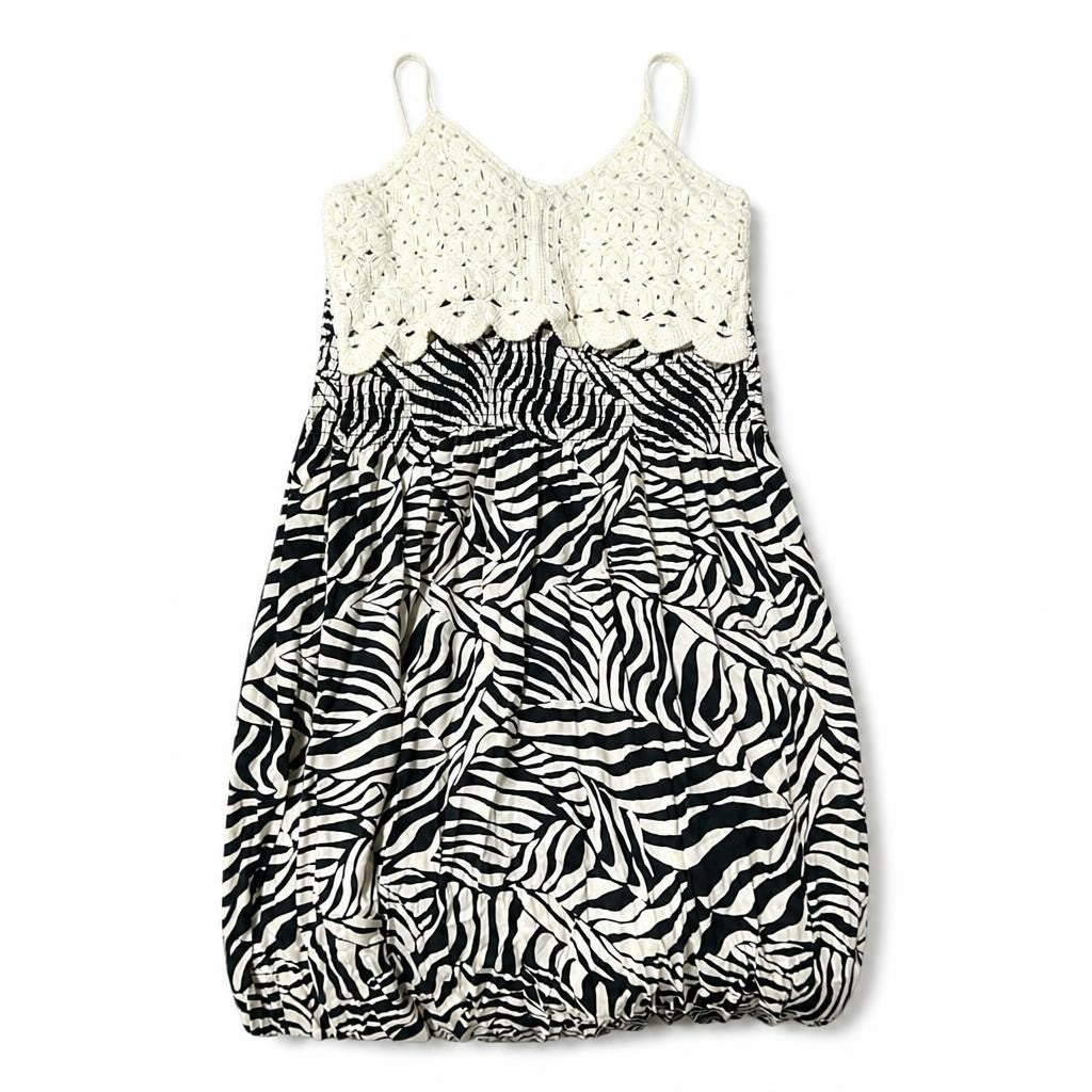 Zebra crochet dress (New) - white studio shot, second-hand at Why Go Less, Dekwaneh, Lebanon