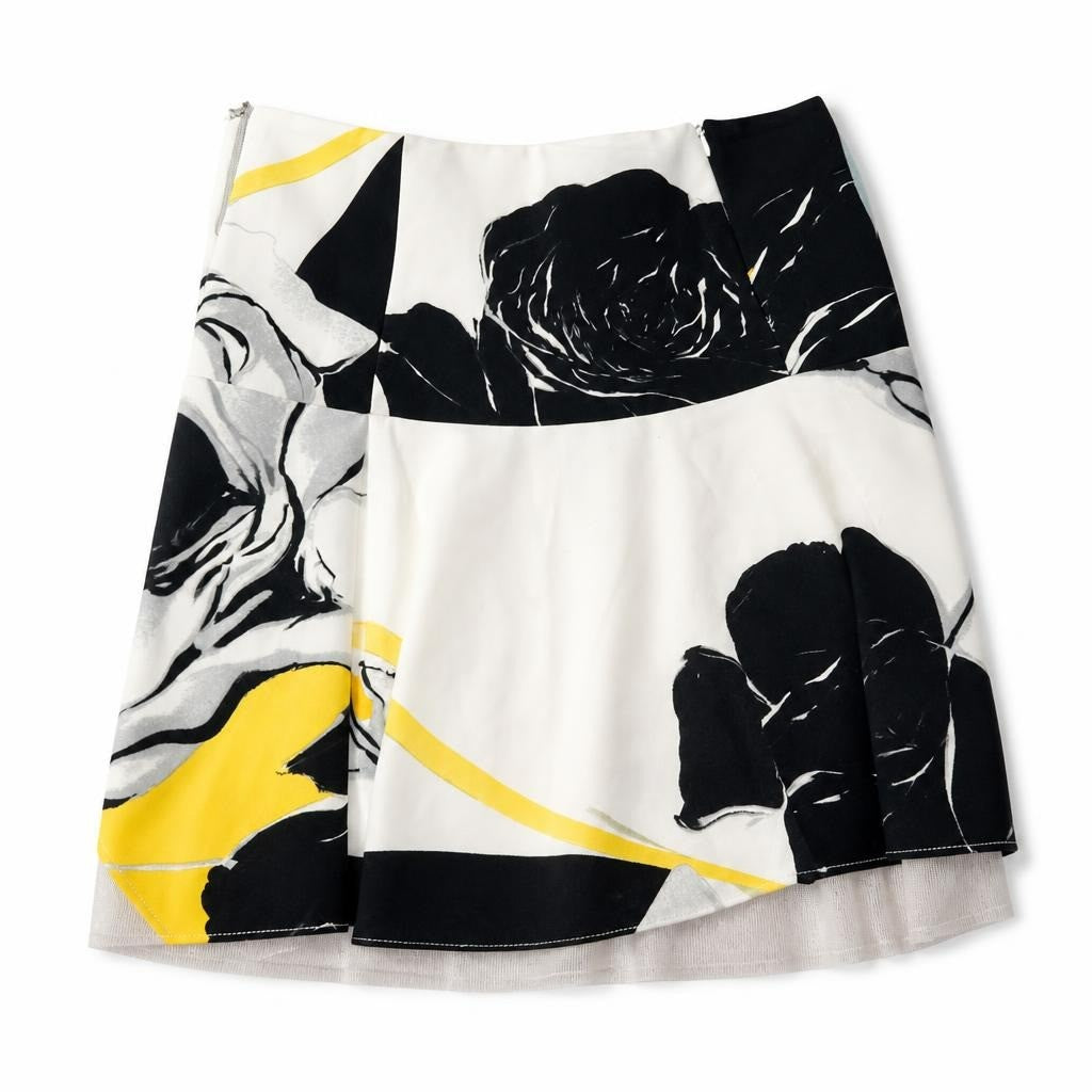 Floral skirt (black/white/yellow) - white studio shot, second-hand at Why Go Less, Dekwaneh, Lebanon