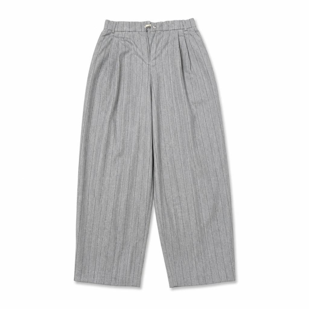 Grey pinstripe trousers - white studio shot, second-hand at Why Go Less, Dekwaneh, Lebanon