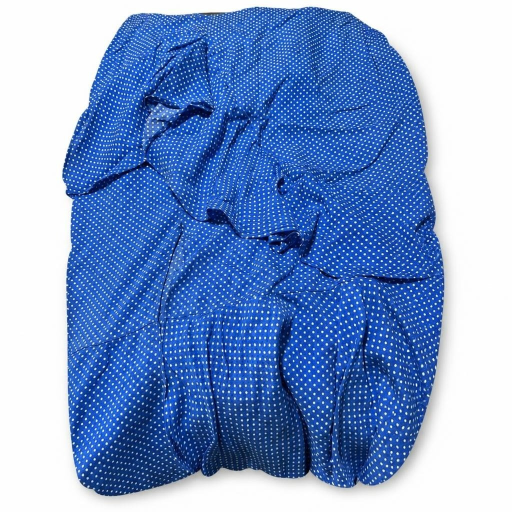 Blue polka dot skirt - white studio shot, second-hand at Why Go Less, Dekwaneh, Lebanon
