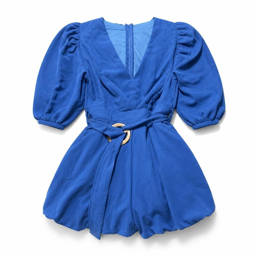 Royal blue dress with belt - white studio shot, second-hand at Why Go Less, Dekwaneh, Lebanon