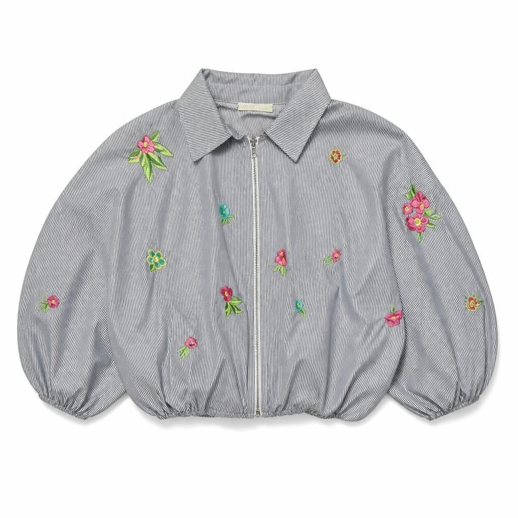 Embroidered Floral Zip Jacket - white studio shot, second-hand at Why Go Less, Dekwaneh, Lebanon