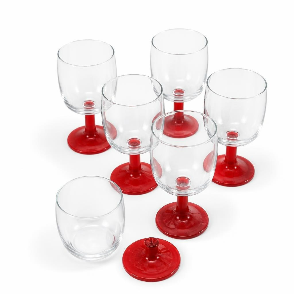 Set of red-base glasses - white studio shot, second-hand at Why Go Less, Dekwaneh, Lebanon