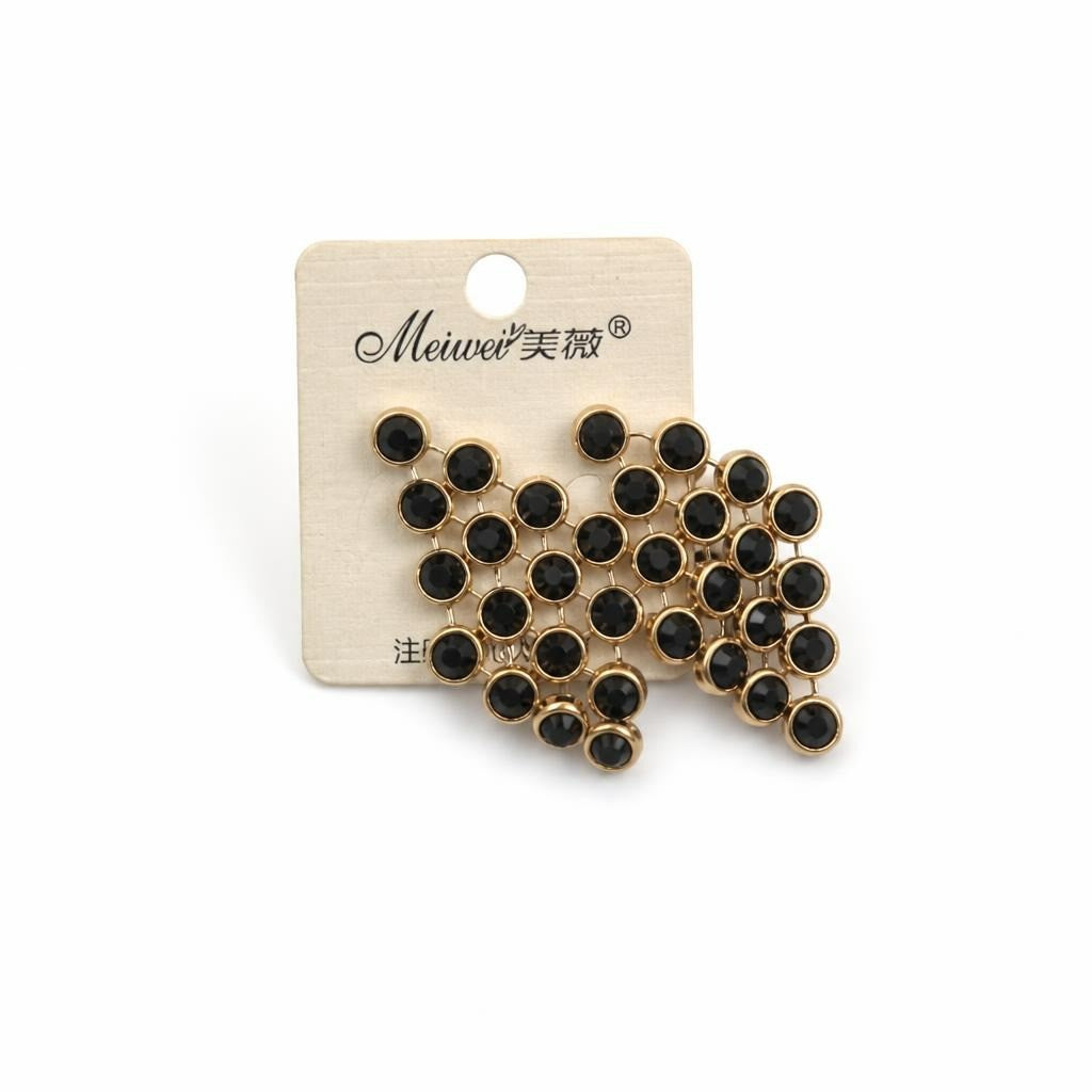 Meiwei Black Crystal Gold Stud Earring Set | New | Why Go Less