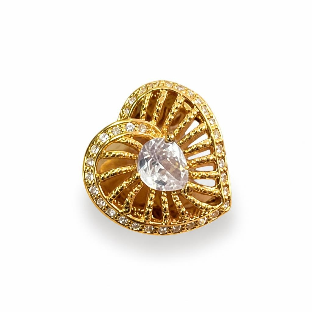 Gold Filigree Heart Statement Ring Clear Stone | Pre-Loved | Why Go Less-1