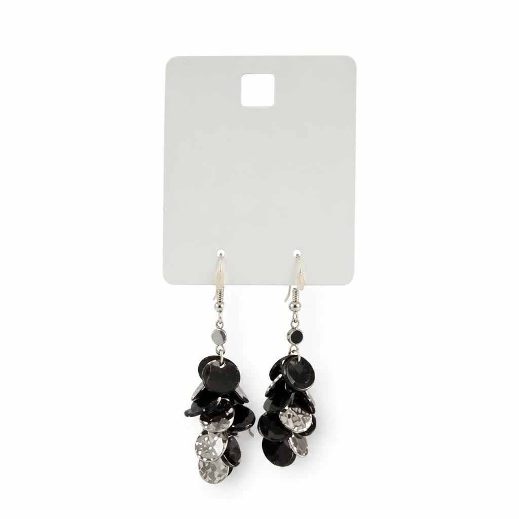 Black Cluster Dangle Earrings With Silver Accents | Pre-Loved | Why Go Less-1
