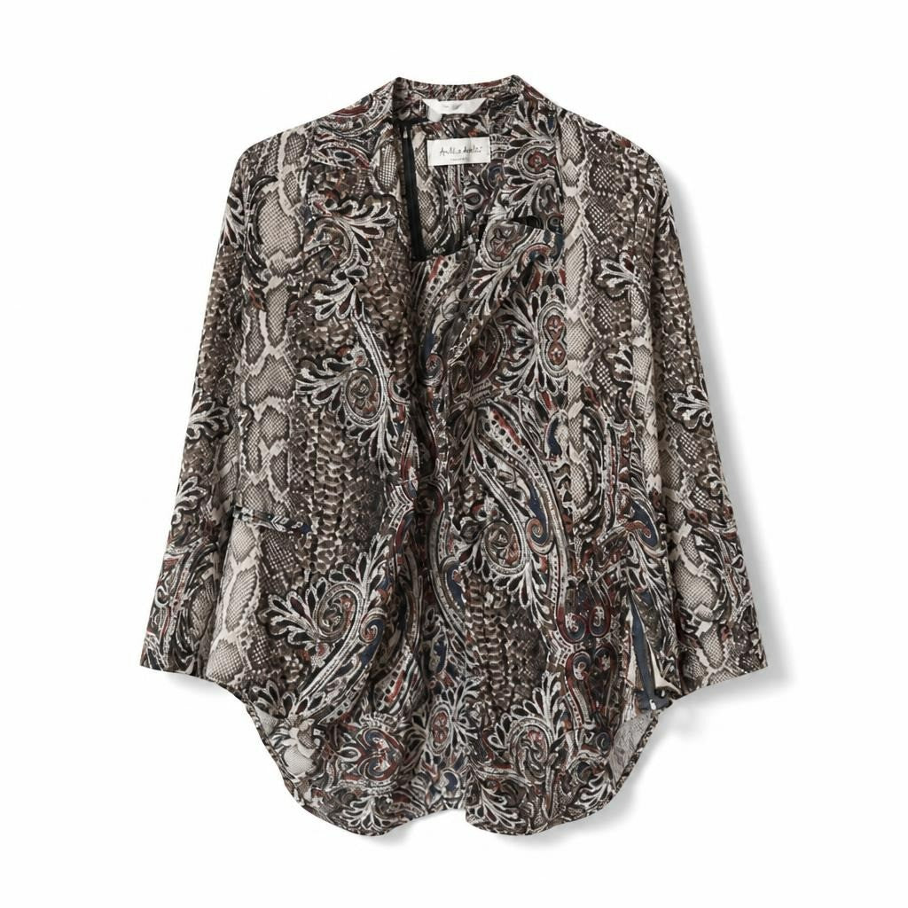 Bella+Canvas paisley snakeskin print blouse, neutral - white studio shot, second-hand at Why Go Less, Dekwaneh, Lebanon