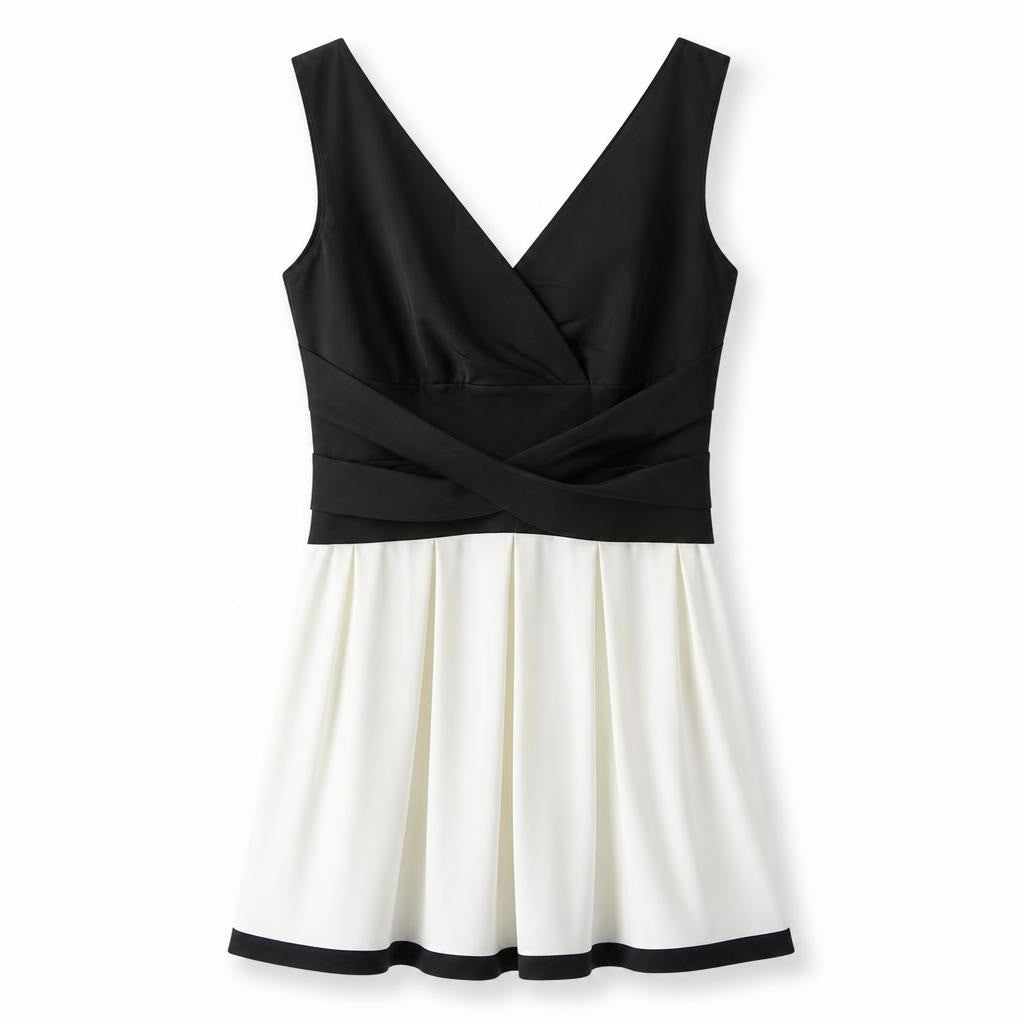 Black and white colorblock sleeveless dress - white studio shot, second-hand at Why Go Less, Dekwaneh, Lebanon