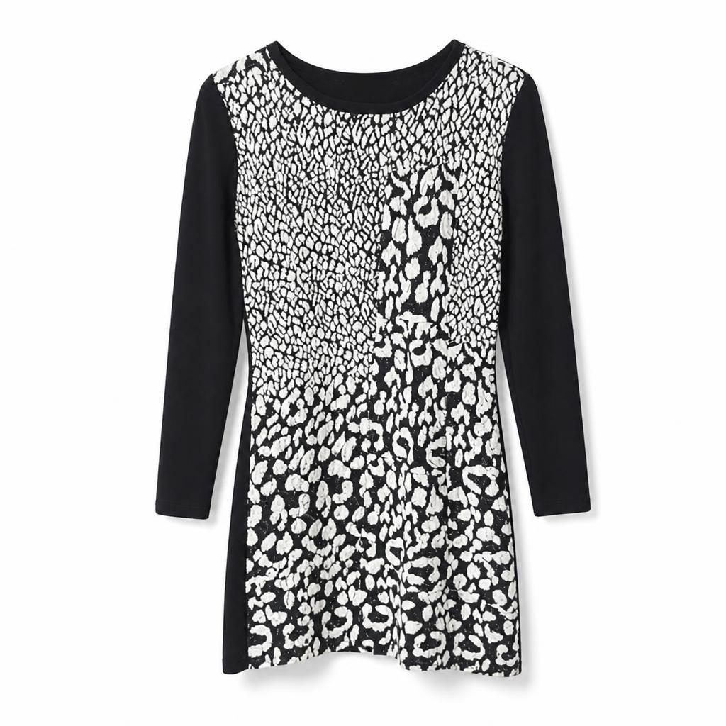 Varso leopard print long-sleeve top, black/white - white studio shot, second-hand at Why Go Less, Dekwaneh, Lebanon