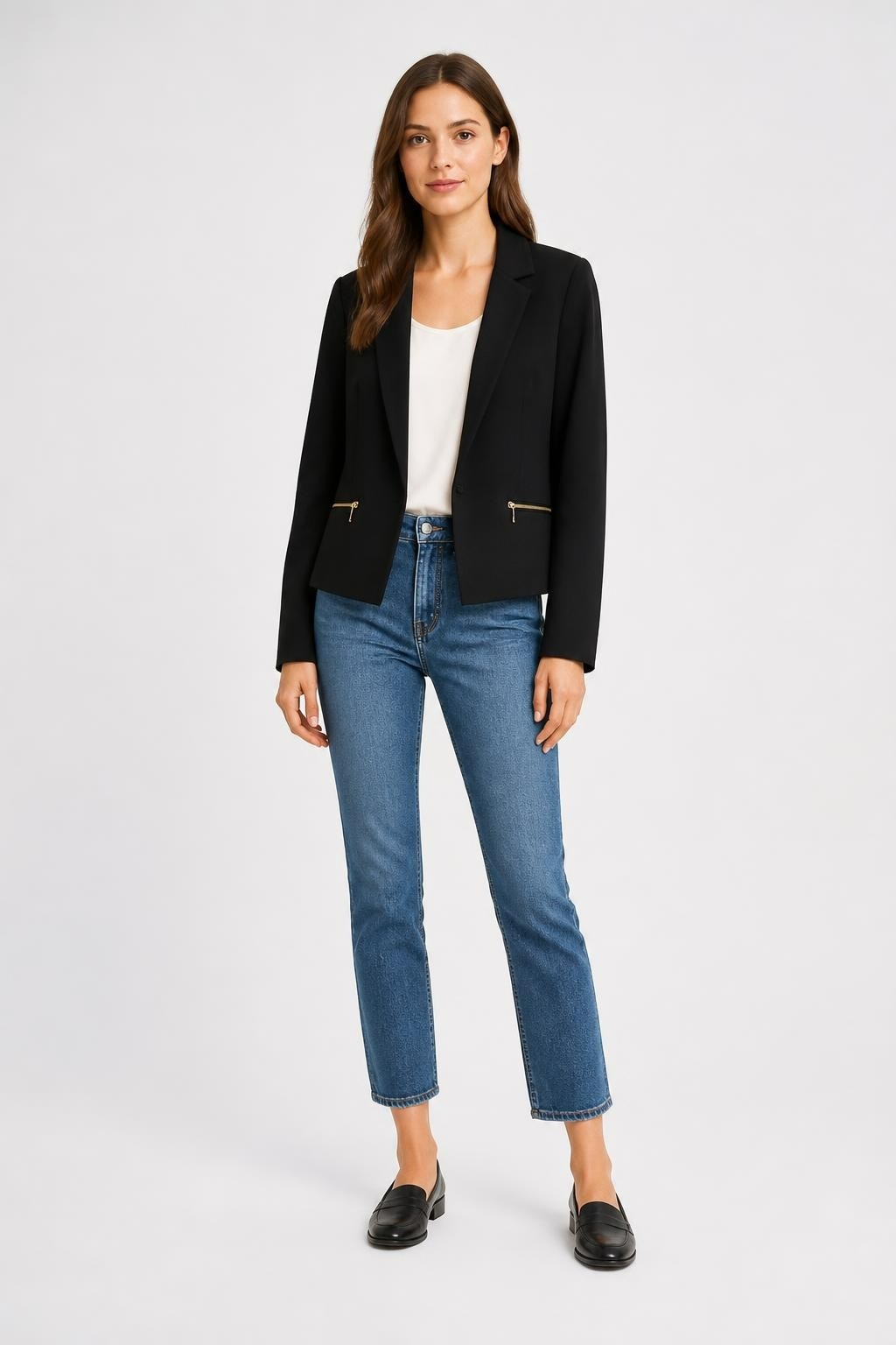 Intuition Black Blazer with Gold Zip Pockets | Pre-Loved | Why Go Less