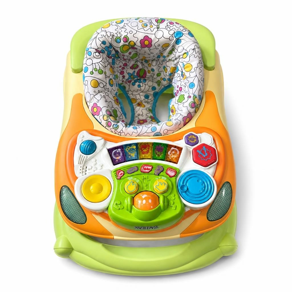 Weina baby walker green/orange/yellow - white studio shot, second-hand at Why Go Less, Dekwaneh, Lebanon