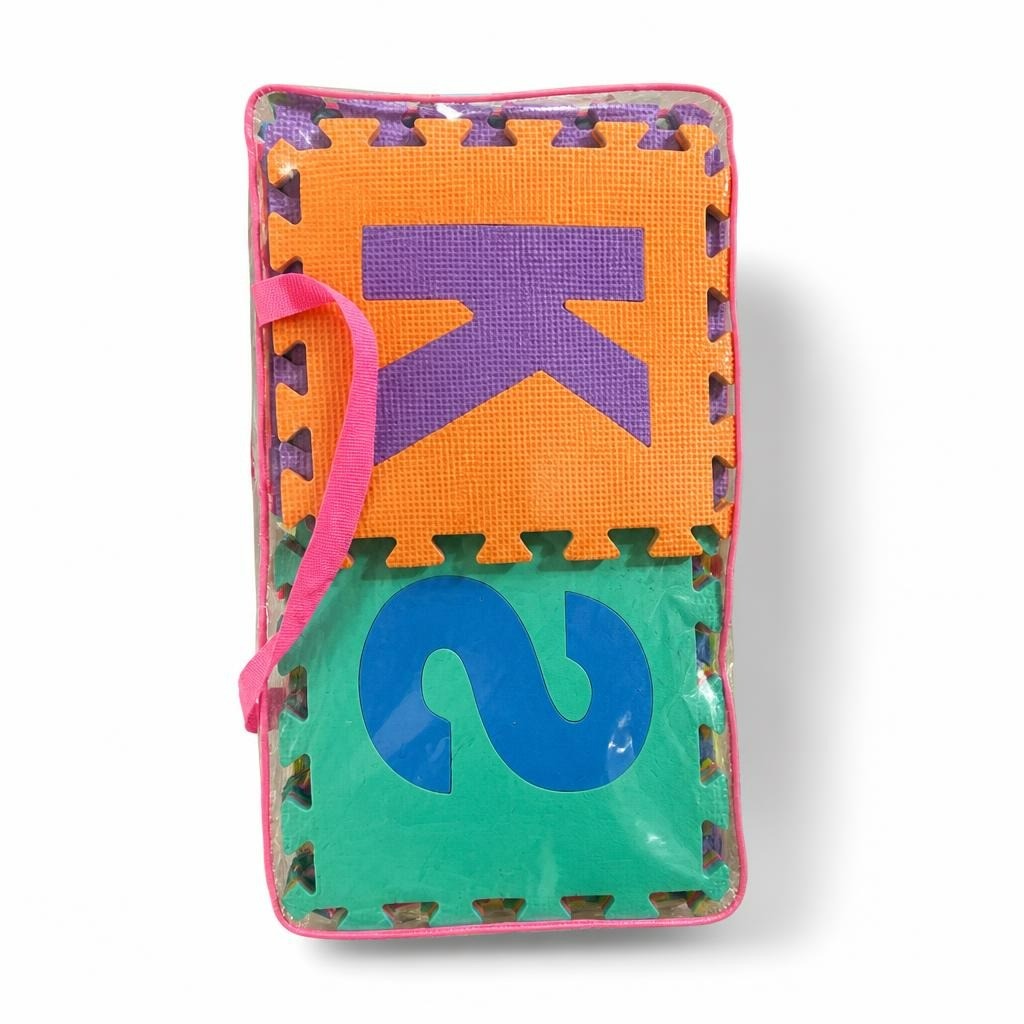 Foam alphabet number puzzle mat, multicolor - white studio shot, second-hand at Why Go Less, Dekwaneh, Lebanon