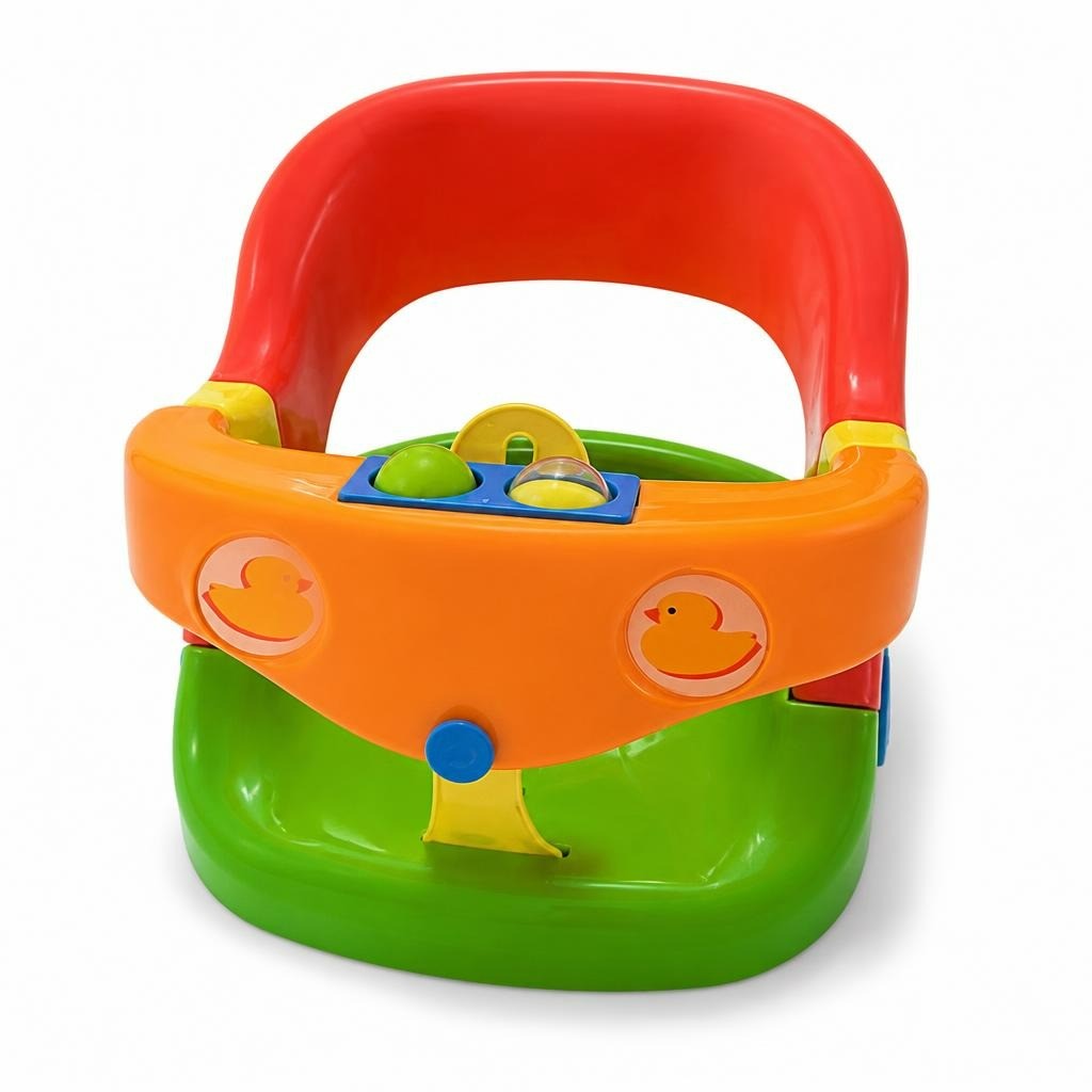 Baby Bath Seat with Toys, Orange/Green/Red - white studio shot, second-hand at Why Go Less, Dekwaneh, Lebanon