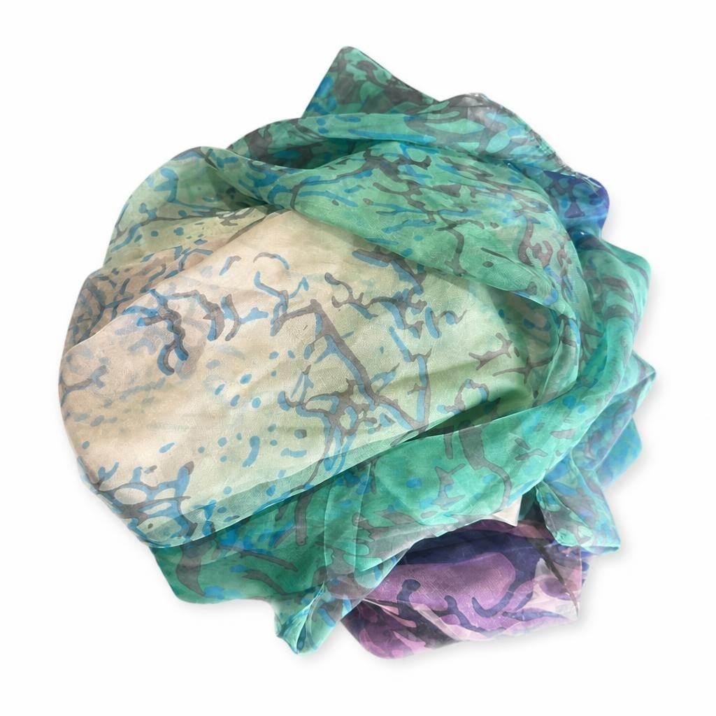 Teal Blue Abstract Print Lightweight Scarf | Pre-Loved | Why Go Less