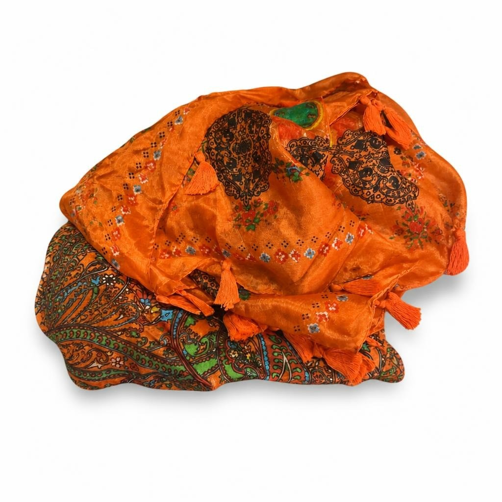 Orange Paisley Tassel Scarf Shawl | Pre-Loved | Why Go Less