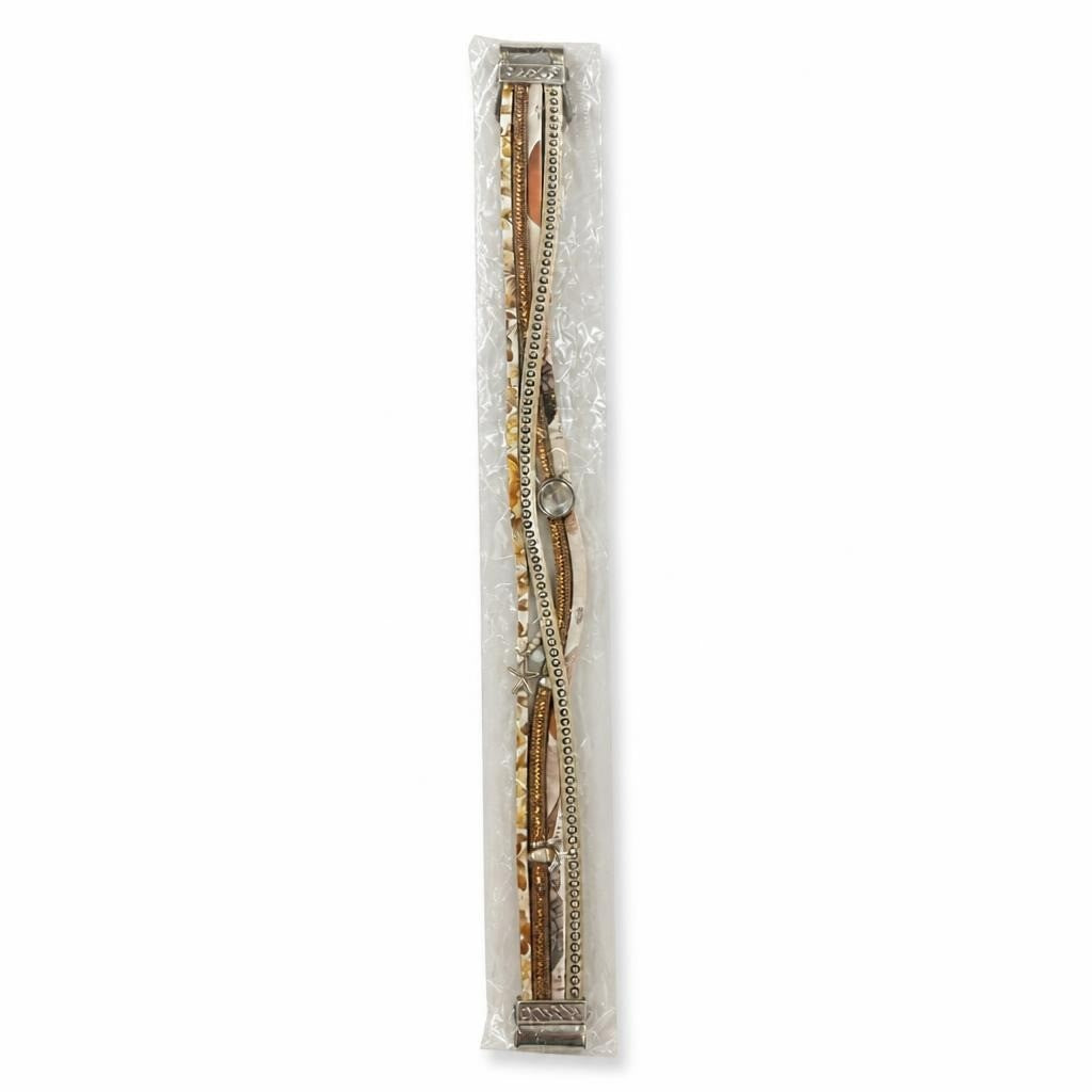 Layered Boho Bracelet Stack Set, Gold/beige | Pre-Loved | Why Go Less