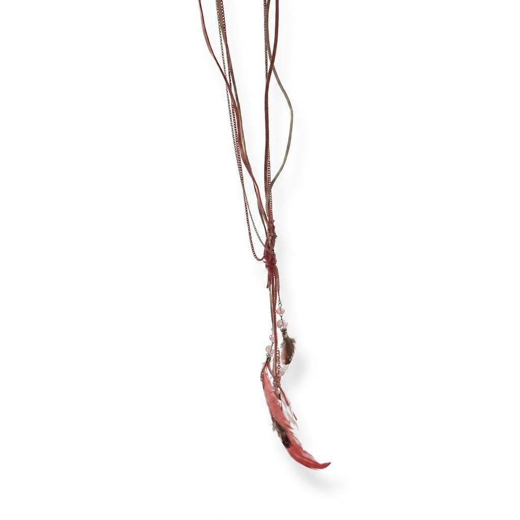 Collier multi-brins pompon plume style bohème, Rose | Seconde main | Pourquoi se contenter de moins