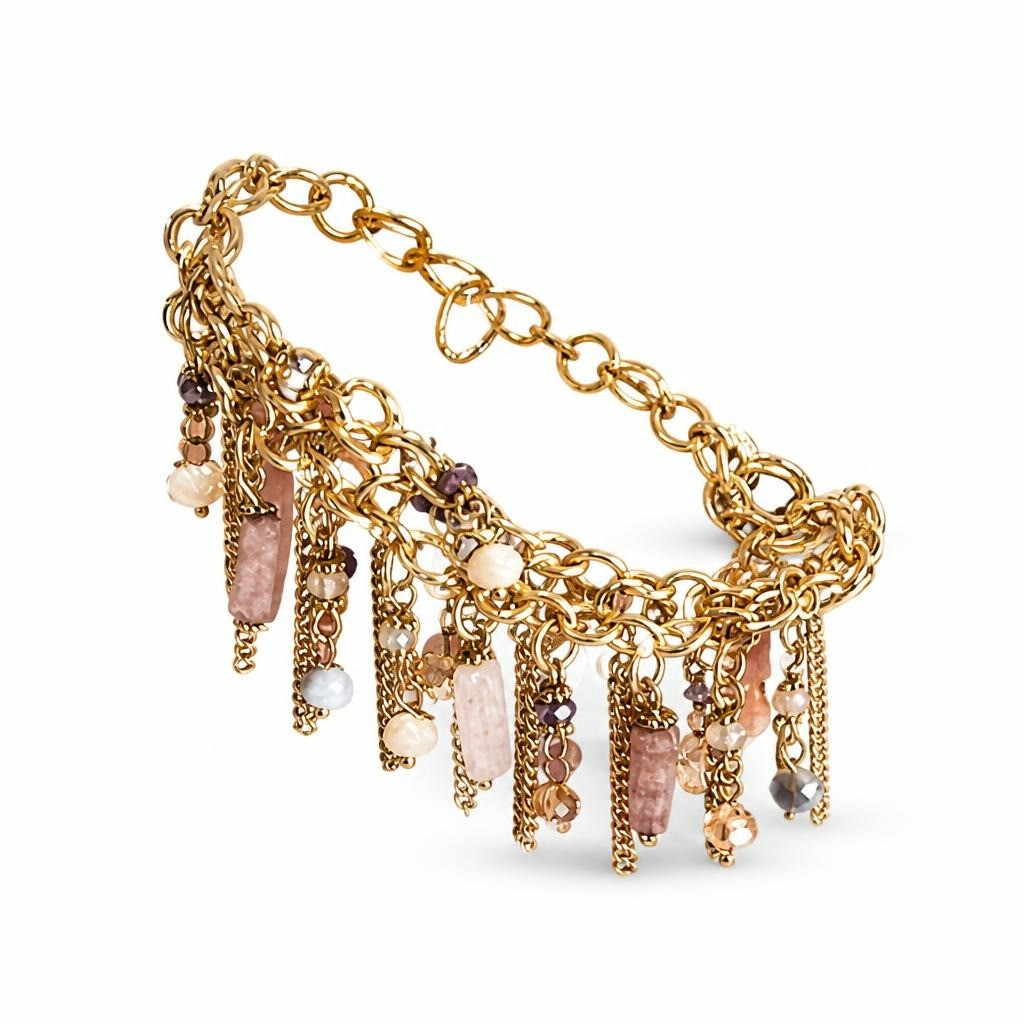 Gold Chain Charm Bracelet With Crystal & Stone Drops | Pre-Loved | Why Go Less
