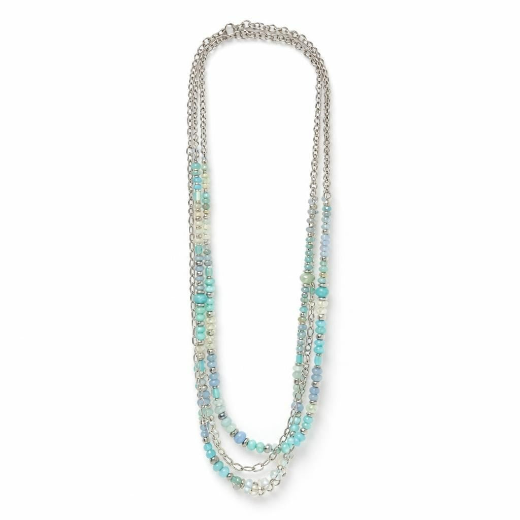 Multi-Strand Silver & Turquoise Bead Long Necklace | Pre-Loved | Why Go Less-1