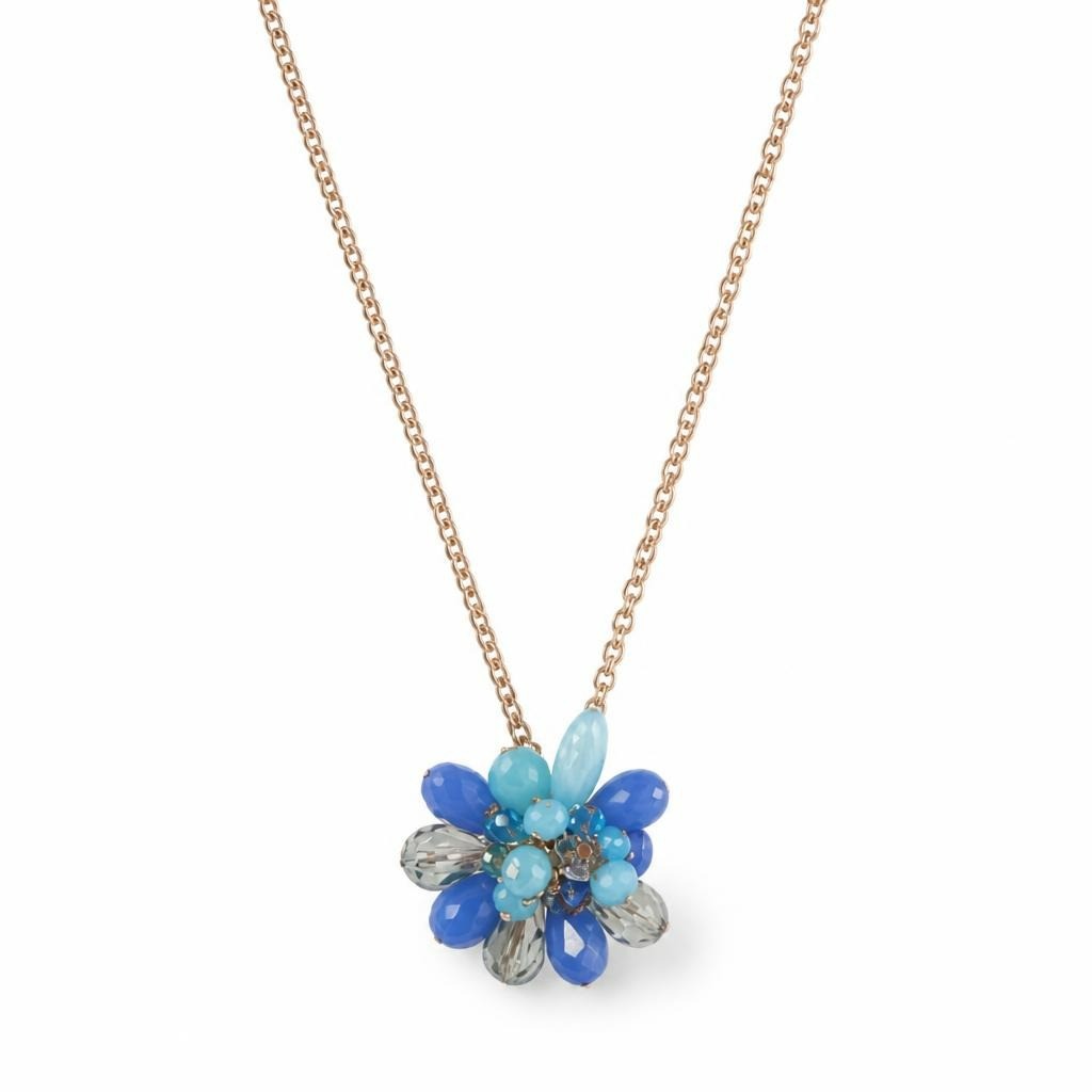 Collier chaîne dorée avec pendentif perlé floral bleu | D'occasion | Pourquoi se contenter de moins