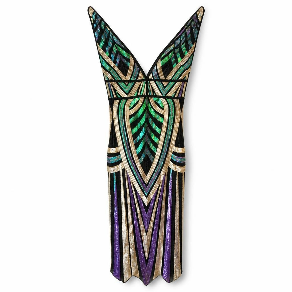 Sequin geometric maxi dress multicolor - white studio shot, second-hand at Why Go Less, Dekwaneh, Lebanon