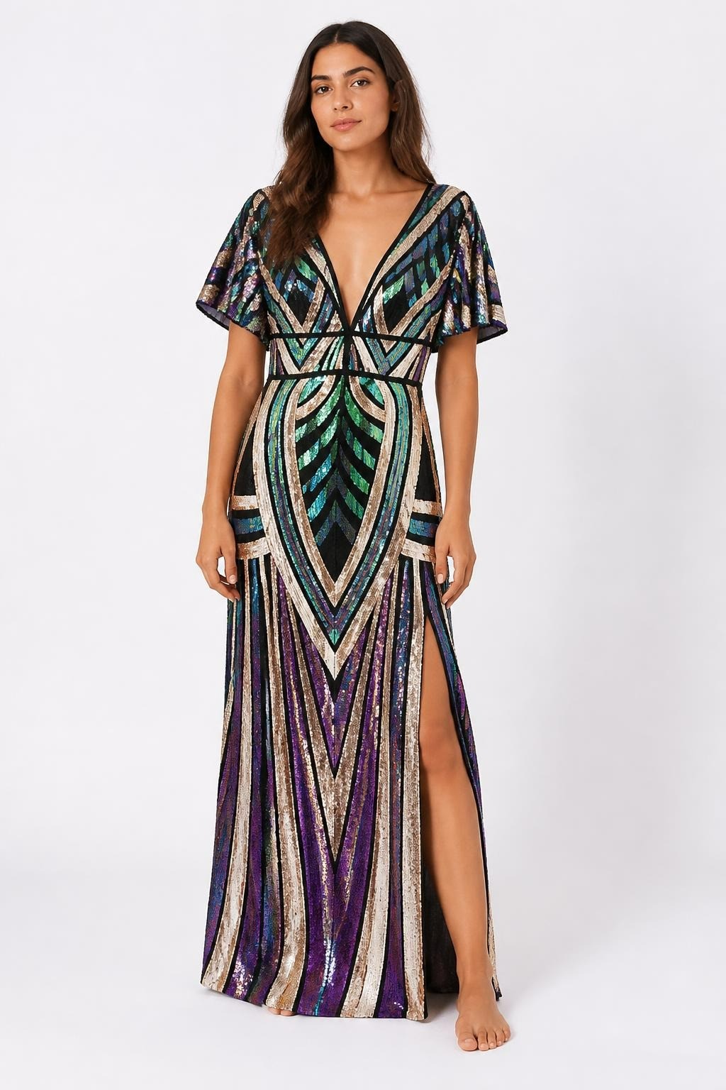 Multicolor Sequin Geometric Maxi Dress | Pre-Loved | Why Go Less